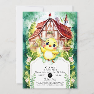 Cute Little Chick Watercolor Birthday Invitation