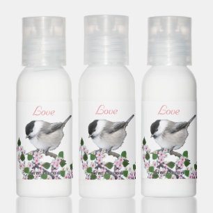 Cute little chickadee bird with pink flowers hand lotion