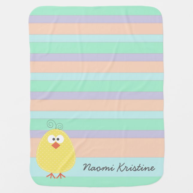 Cute Little Chickie Custom Name Baby Blanket (Front)