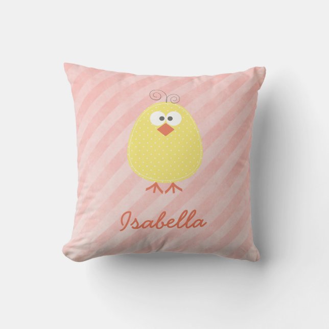 Cute Little Chickie Personalized Baby Name Pillow (Front)