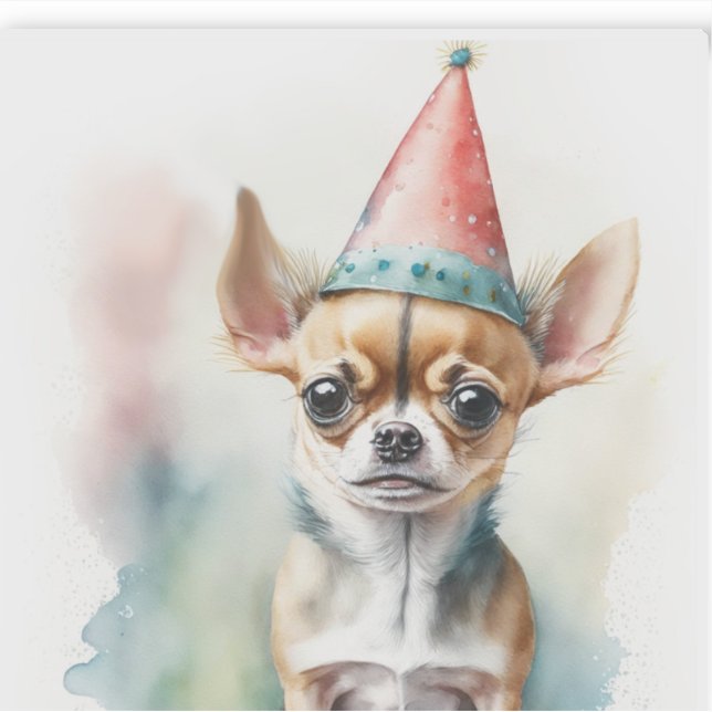 Cute Little Chihuahua with Birthday Hat Sticker (Front)
