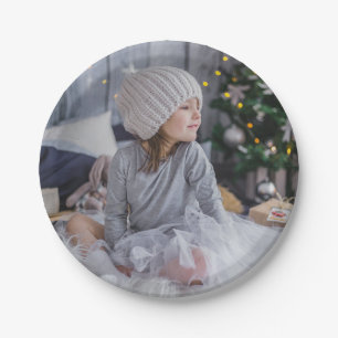 Cute little child girl and the Christmas tree .jp Paper Plates