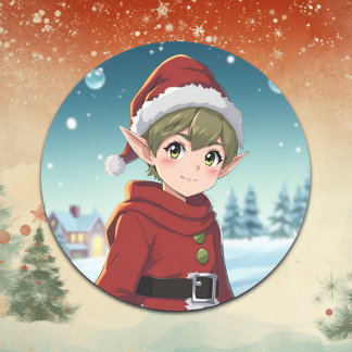Cute Little Christmas Elf Classic Round Sticker