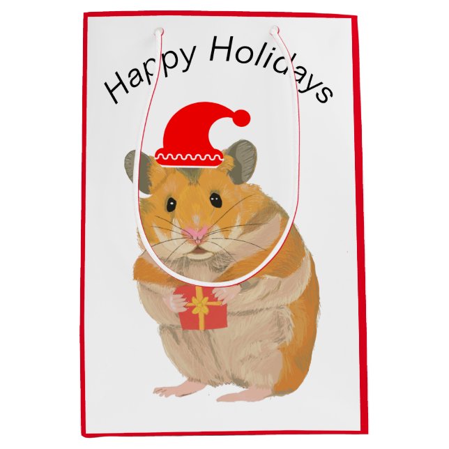 Cute little Christmas Hamster holding a present Medium Gift Bag (Front)