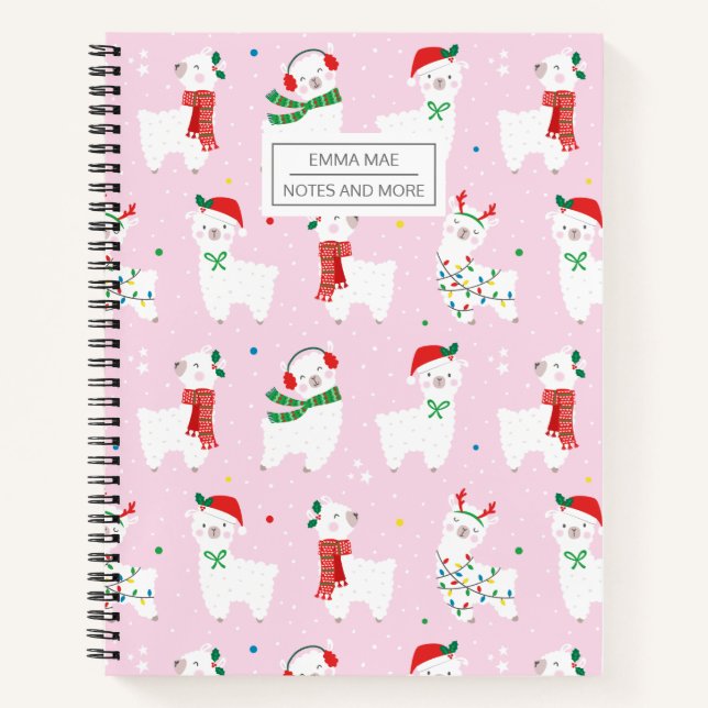 Cute little Christmas Llamas on light pink Notebook (Front)
