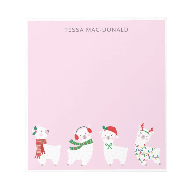 Cute little christmas Llamas on light pink Notepad (Front)