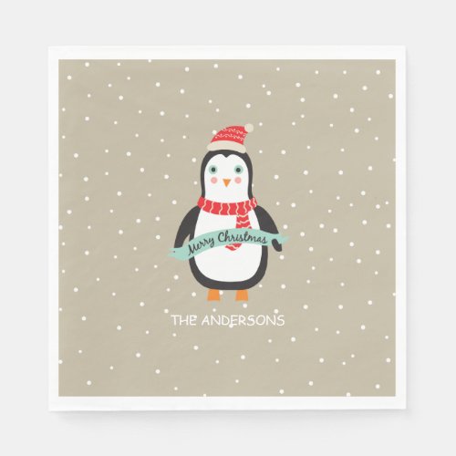 Cute little Christmas Penguin Merry Christmas Napkins