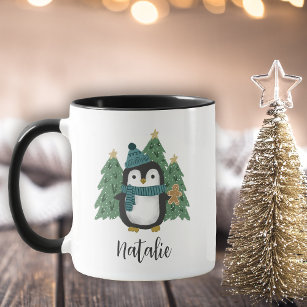 Cute Little Christmas Penguin Name Mug
