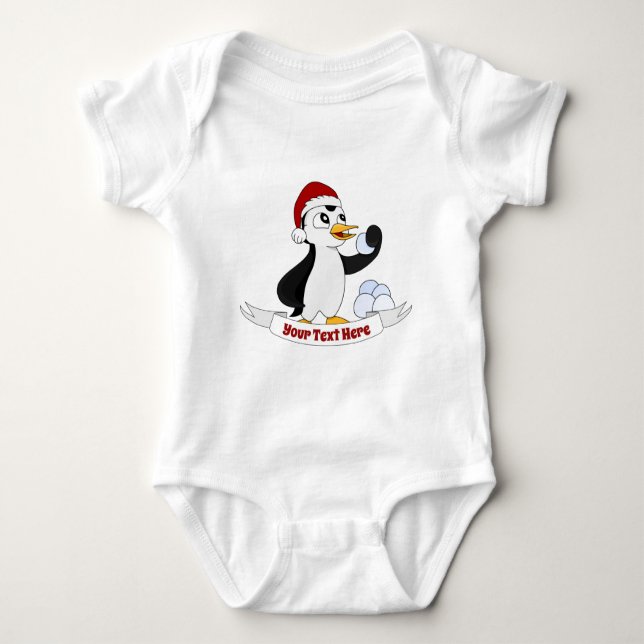 Cute little Christmas penguin with a snowball Baby Baby Bodysuit (Front)