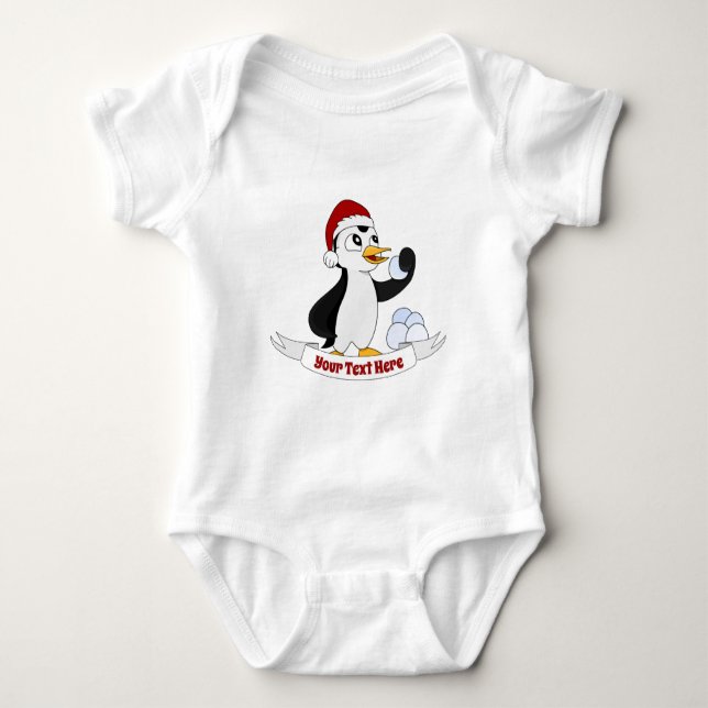 Cute little Christmas penguin with a snowball Baby Bodysuit (Front)