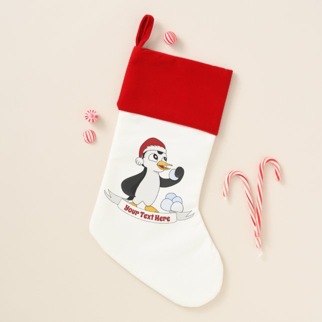 Cute little Christmas penguin with a snowball Christmas Stocking (Front)
