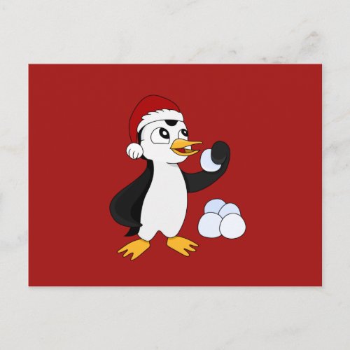 Cute little Christmas penguin with a snowball Post Postcard