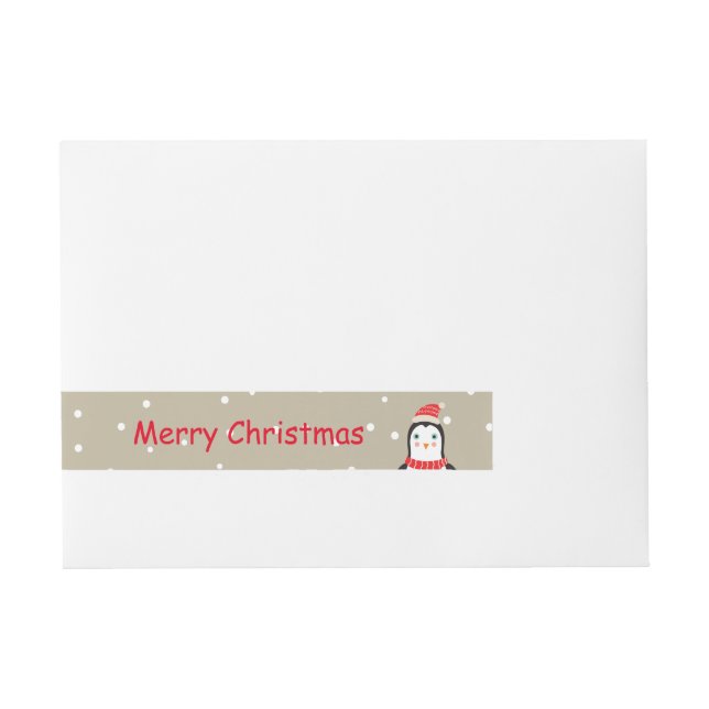 Cute little Christmas Penquin "Merry Christmas" Wrap Around Address Label (Front)