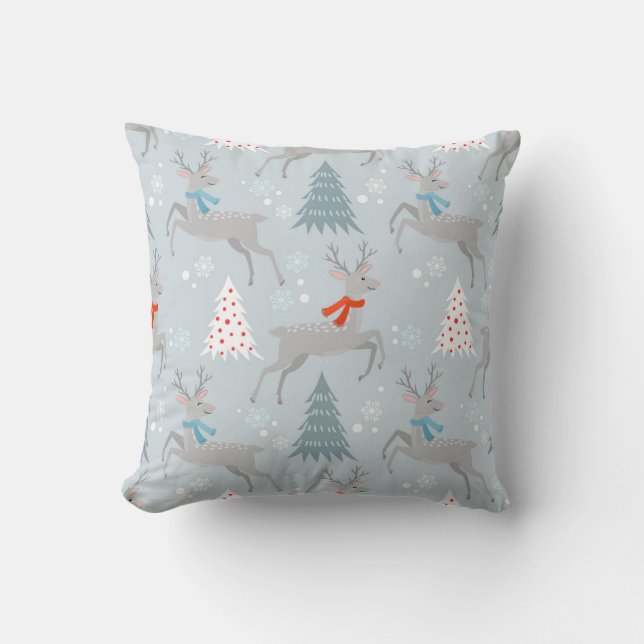 Cute Little Christmas Prancing Deer Throw Pillow (Front)