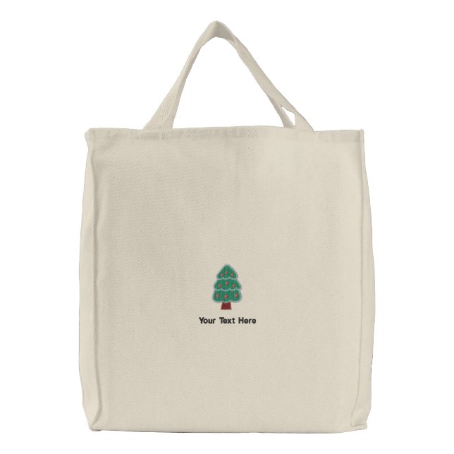 Cute Little Christmas Tree Personalized Embroidered Tote Bag (Front)