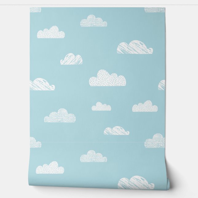 Cute little clouds on light blue wallpaper  (Unrolling)