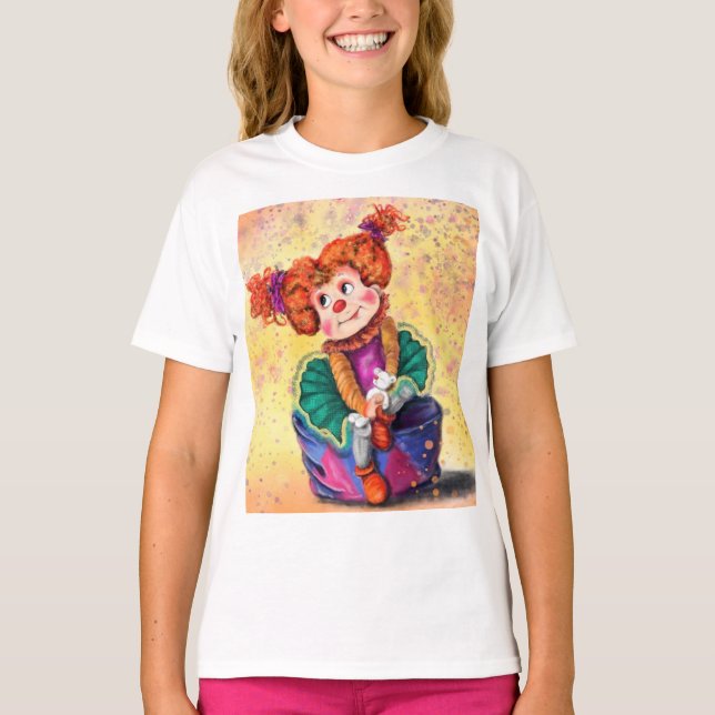 Cute Little Clown Girl - Happy Circus - Drawing  T-Shirt (Front)