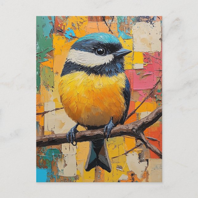 Cute Little Colorful Bird on Branch Postcard (Front)