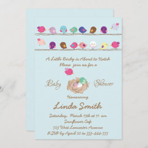 cute little colorful birds baby shower invitation