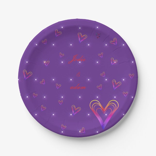 cute little colorful heart heart paper plates (Front)