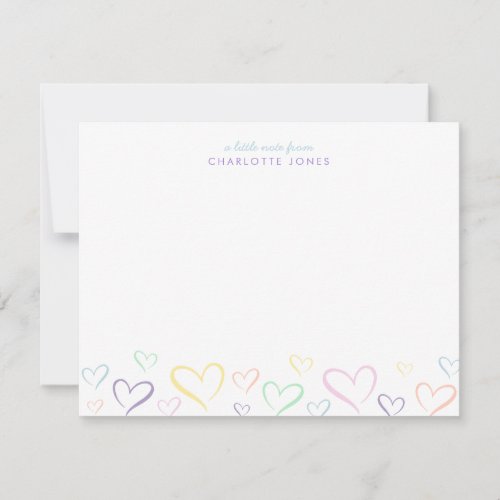 Cute Little Colorful Heart with Kids Name Note Card