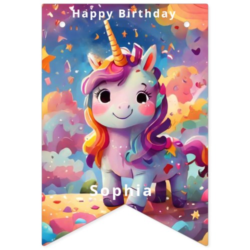  cute little colorful personalize Unicorn birthday Bunting Flags