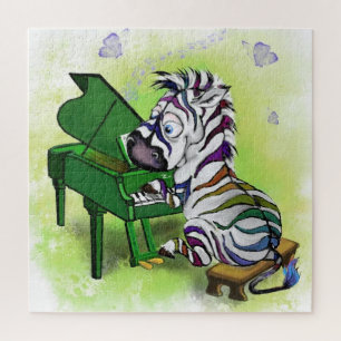 Cute Little Colorful Zebra Piano Player - Cartoon Jigsaw Puzzle