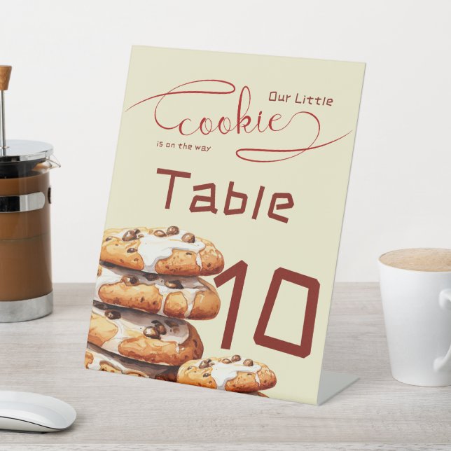 Cute Little Cookie Baby Shower Table Numbers Pedestal Sign (In SItu)