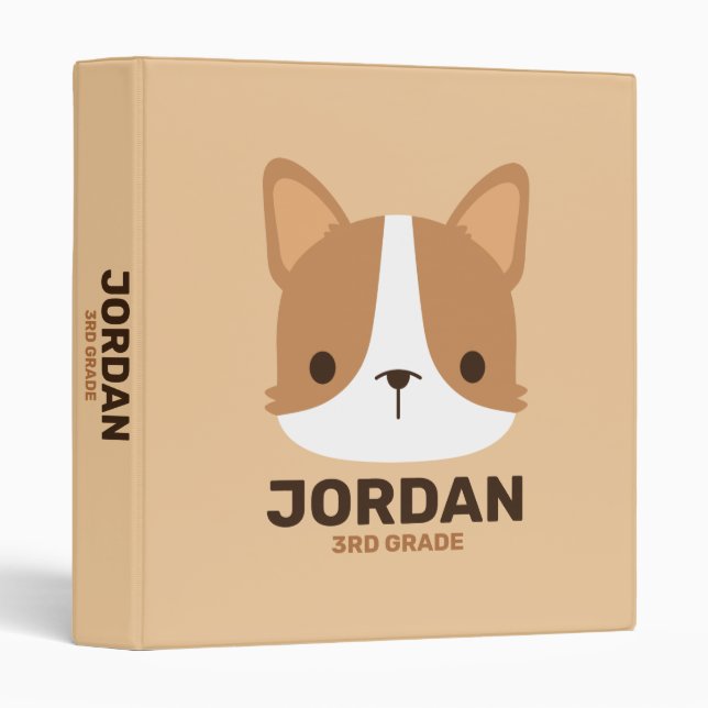 Cute Little Corgi Dog with Personalized Name 3 Rin Ring Binder (Front/Spine)