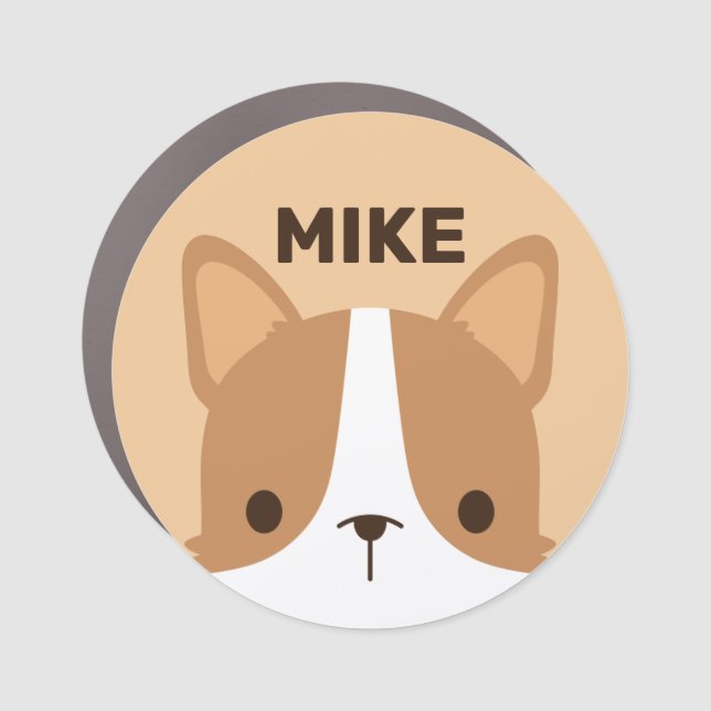 Cute Little Corgi Dog with Personalized Name Car Magnet (Front)