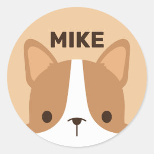 Cute Little Corgi Dog with Personalized Name Classic Round Sticker