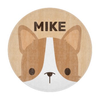 Cute Little Corgi Dog With Personalized Name Cutting Board by chingchingstudio at Zazzle