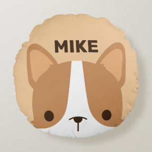 Cute Little Corgi Dog with Personalized Name Round Pillow