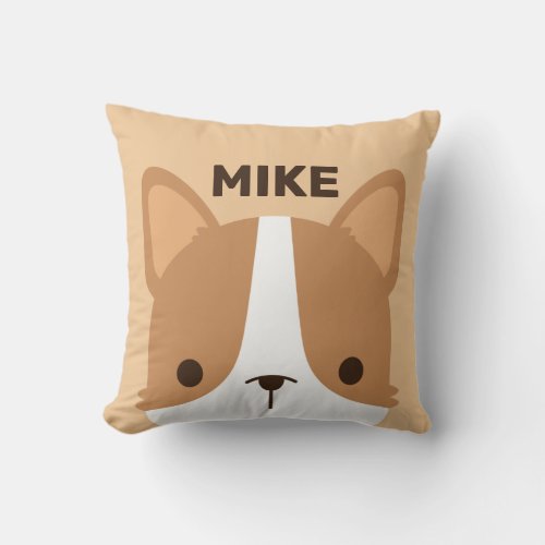 Cute Little Corgi Dog with Personalized Name Throw Pillow