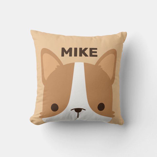 Cute Little Corgi Dog with Personalized Name Throw Pillow (Front)