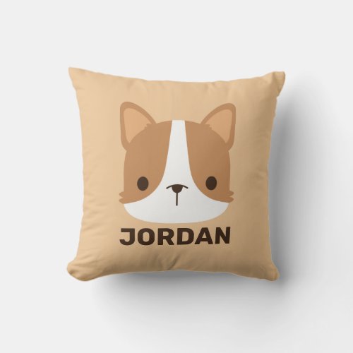 Cute Little Corgi Dog with Personalized Name Throw Throw Pillow