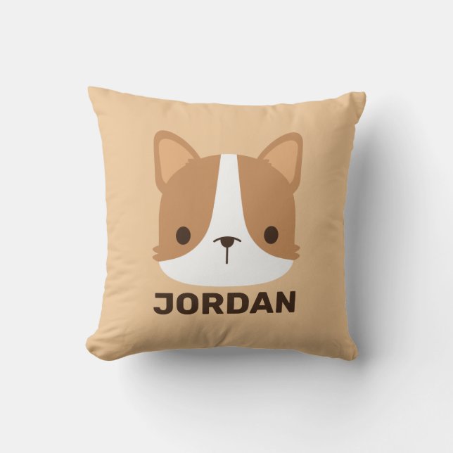 Cute Little Corgi Dog with Personalized Name Throw Throw Pillow (Front)