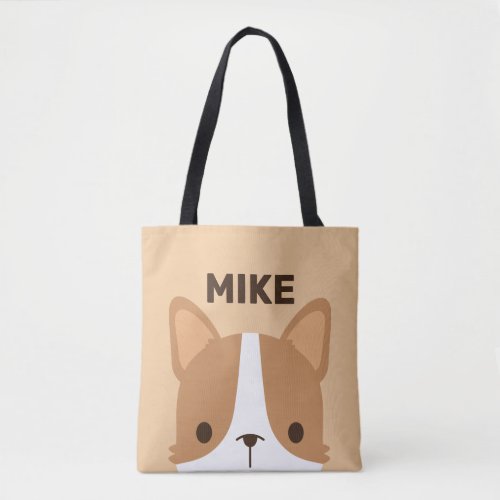 Cute Little Corgi Dog with Personalized Name Tote Bag