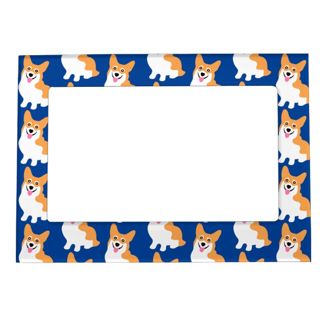 Cute Little Corgi Pattern Blue Magnetic Frame (Front)