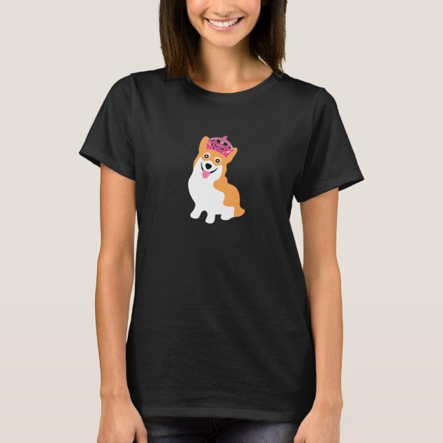 Cute Little Corgi Princess Wearing a Pink Crown T-Shirt (Front)