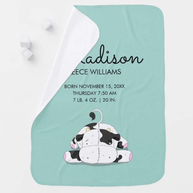 Cute Little Cow Baby Birth Stats Baby Blanket (In Situ)