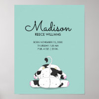 Cute Little Cow Baby Birth Stats Nursery Print