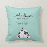 Cute Little Cow Baby Birth Stats Throw Pillow