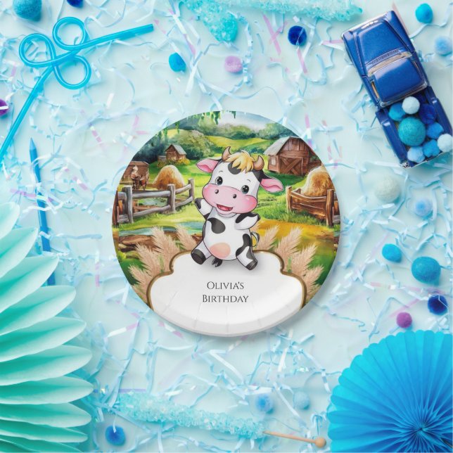 Cute Little Cow Birthday Paper Plates (Party)