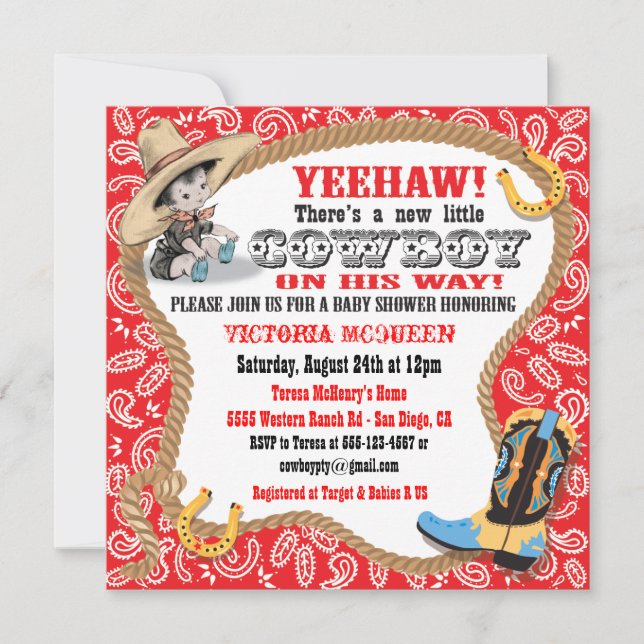 Cute Little Cowboy Baby Shower Invitation (Front)