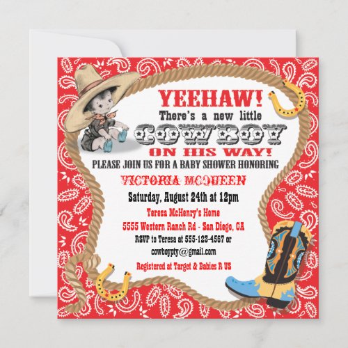 Cute Little Cowboy Baby Shower Invitation