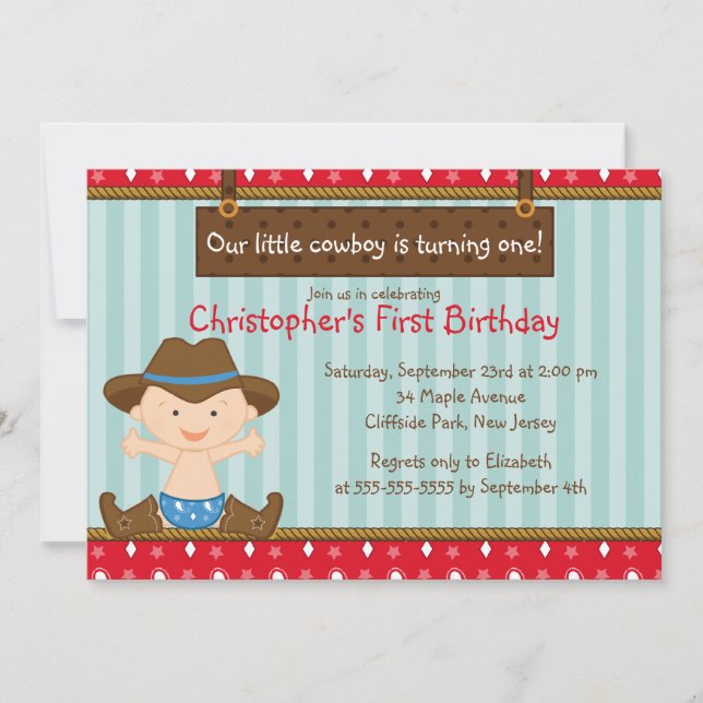Cute Little Cowboy Birthday Party Invitations (Front)