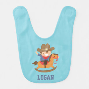Cute Little Cowboy on Rocking Horse Baby Boys Bib