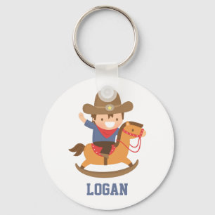 Cute Little Cowboy on Rocking Horse Keychain