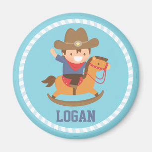 Cute Little Cowboy on Rocking Horse Magnet